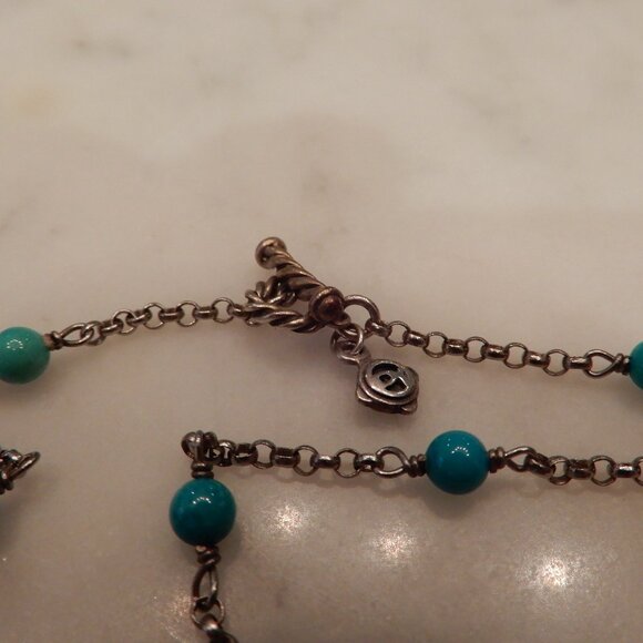 Vintage David Yurman Turquoise Bead and 925 Silver Necklace - Picture 2 of 5